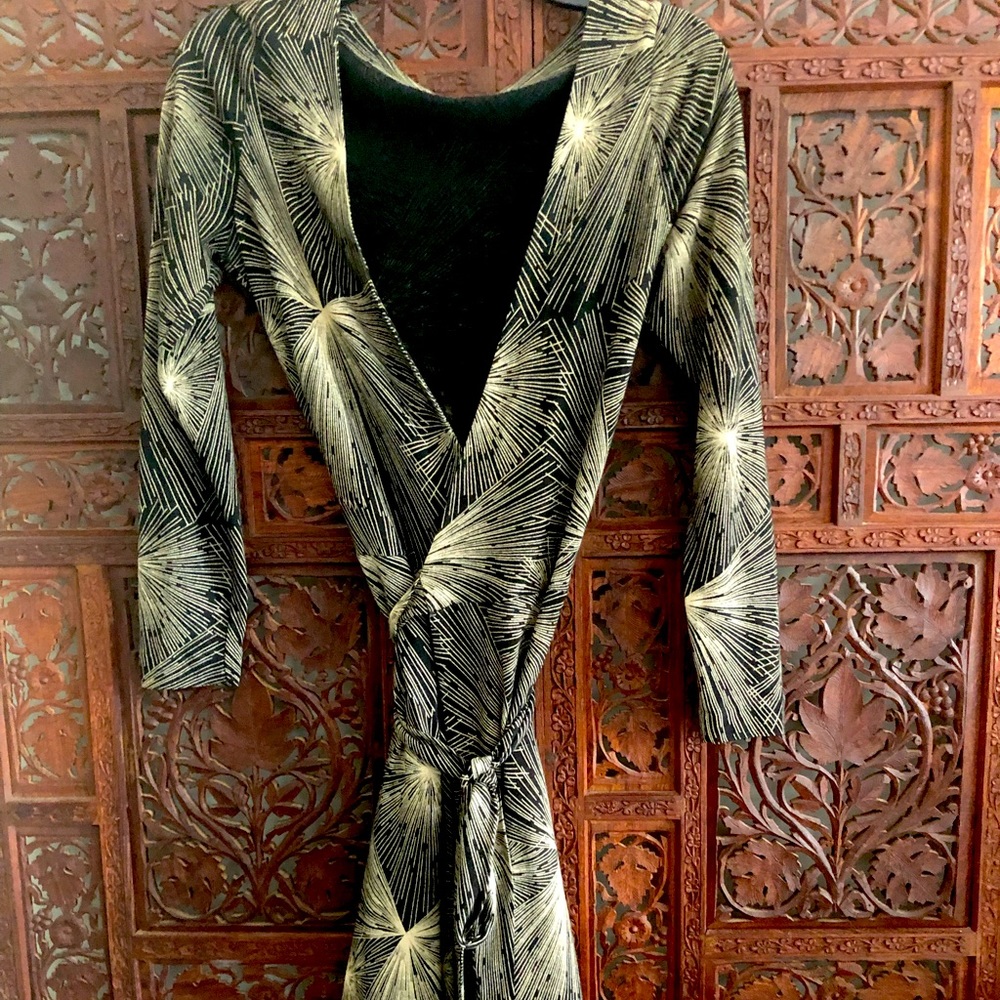 Vintage DVF black and gold wrap dress